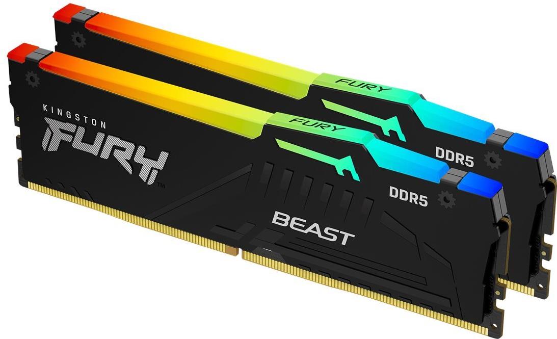 Kingston FURY Beast RGB - DDR5 - Kit - 64 GB: 2 x 32 GB - DIMM 288-PIN - 6000 MHz / PC5-48000 - CL30 - 1.4 V - ungepuffert - on-die ECC - Schwarz (KF560C30BBAK2-64)