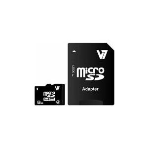 V7 VAMSDH8GCL4R-2E - Flash-Speicherkarte (microSDHC/SD-Adapter inbegriffen) - 8 GB - Class 4 - microSDHC - Schwarz