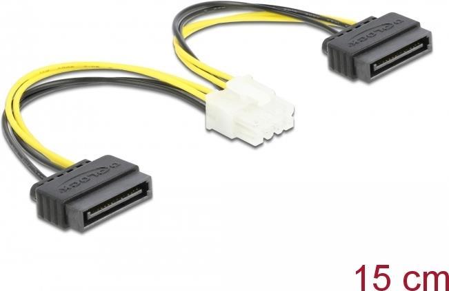 Cavo di alimentazione Delock 2 x SATA da 15 pin maschio a 8 pin EPS maschio da 15 cm