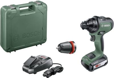 Bosch AdvancedDrill 18 Kit. Leerlaufdrehzahl (max.): 1250 U/min, Max. Bohr-Diameter in Stahl: 1,3 cm, Max. Bohr-Diameter in Holz: 3,5 cm. Energiequelle: Batterie/Akku, Batteriespannung: 18 V, Batteriekapazität: 2,5 Ah. Gewicht: 1 kg (06039B5000)