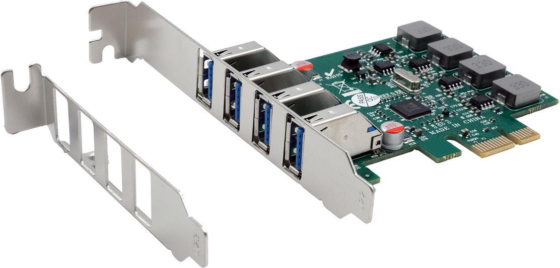 Scheda PCI-E USB 3.2 Gen 1 + 4 porte incl. staffa LowProfile, 4 porte esterne