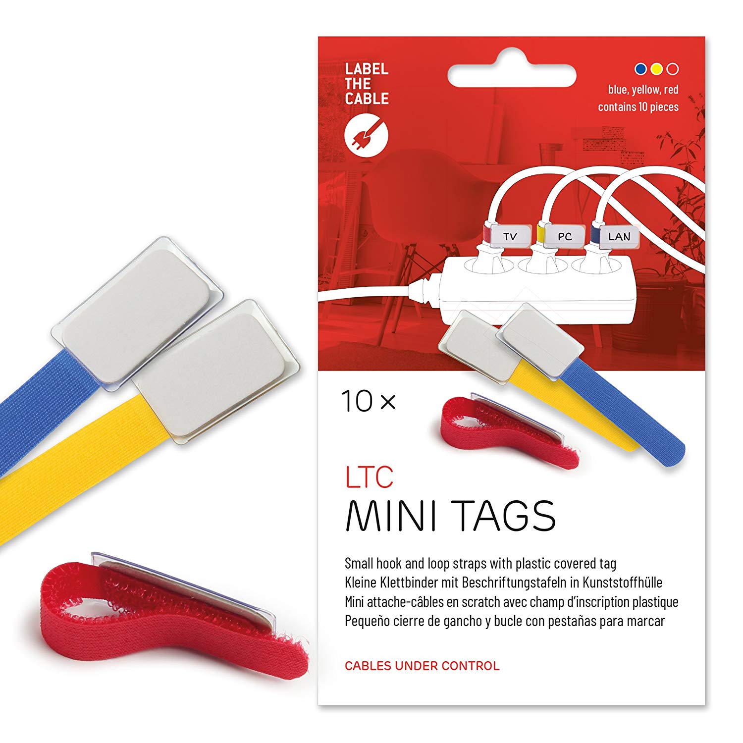 LABEL THE CABLE LTC MINI - Haltegurt - Blau, Gelb, Rot (Packung mit 10) (LTC 2530 MINI MX)