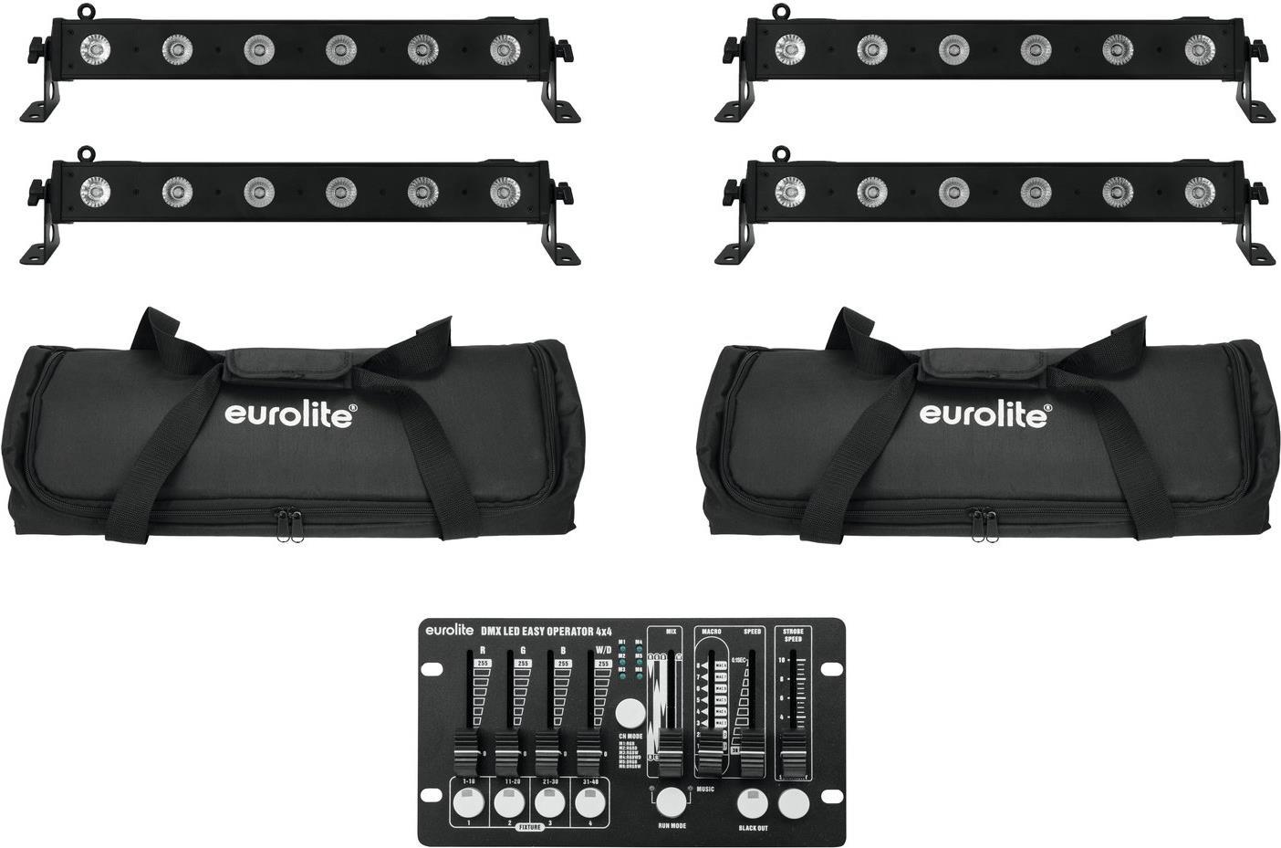 EUROLITE Set 4x LED BAR-6 QCL RGBW + 2x Soft-Bag + Controller (20000405)