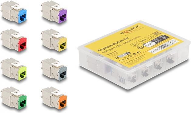 Delock Keystone Module Jack RJ45 a LSA Cat.6A set colorato senza attrezzi da 8 pezzi