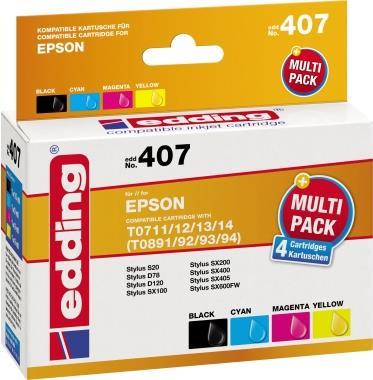 cartucce per stampante edding EDD-407 nero ciano magenta giallo compatibili con EPSON T0715 set da 4