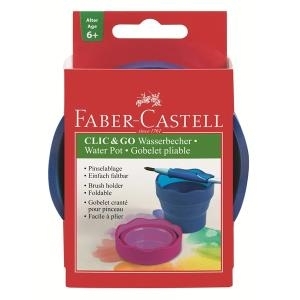 FABER-CASTELL Wasserbecher CLIC & GO, blau aus Kunststoff, zusammenfaltbar, spülmaschinentauglich (181510)