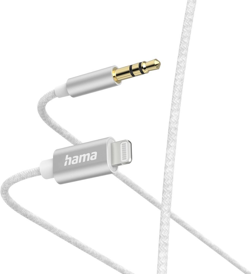 Hama 00201522 cavo Lightning 1 m Bianco (Hama Lightning Male to 3.5mm Jack Male Cable, Nylon, 1 Metre, White, MFI Certified)