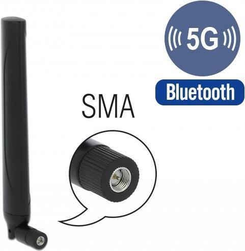 Delock Antenna 5G LTE SMA plug -0,5 - 2,3 dBi omnidirezionale con giunto inclinabile nero