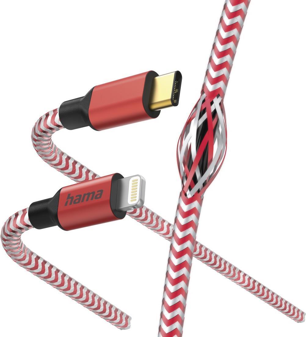 Hama Reflective 1,5 m Rosso (Hama Reflective Charging USB-C to Lightning Cable, 480Mbps, Nylon Sheath, Gold-Plated, 1.5 Metre,