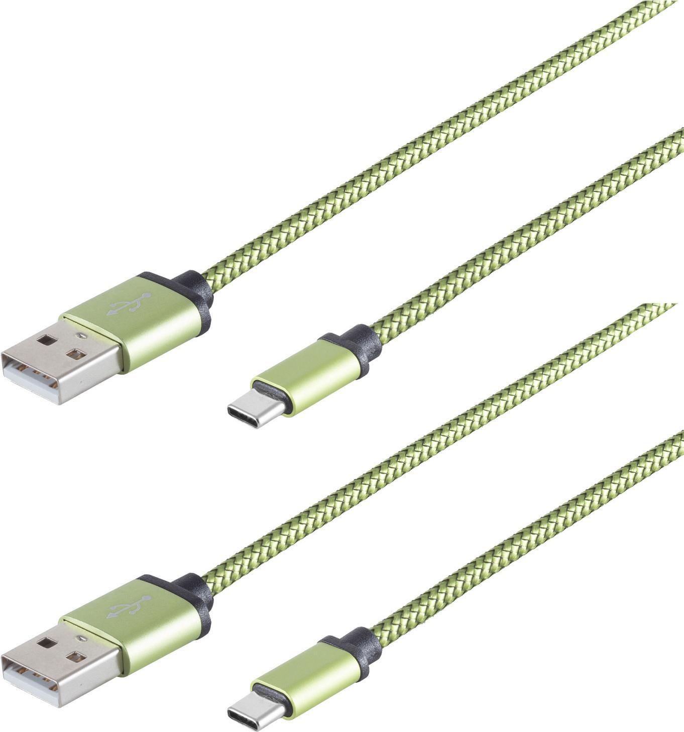 Connettività massima S/Conn 2x Cavo di ricarica USB spina USB-A sulla spina USB di tipo C nylon verde 09 m (14-50119-2)