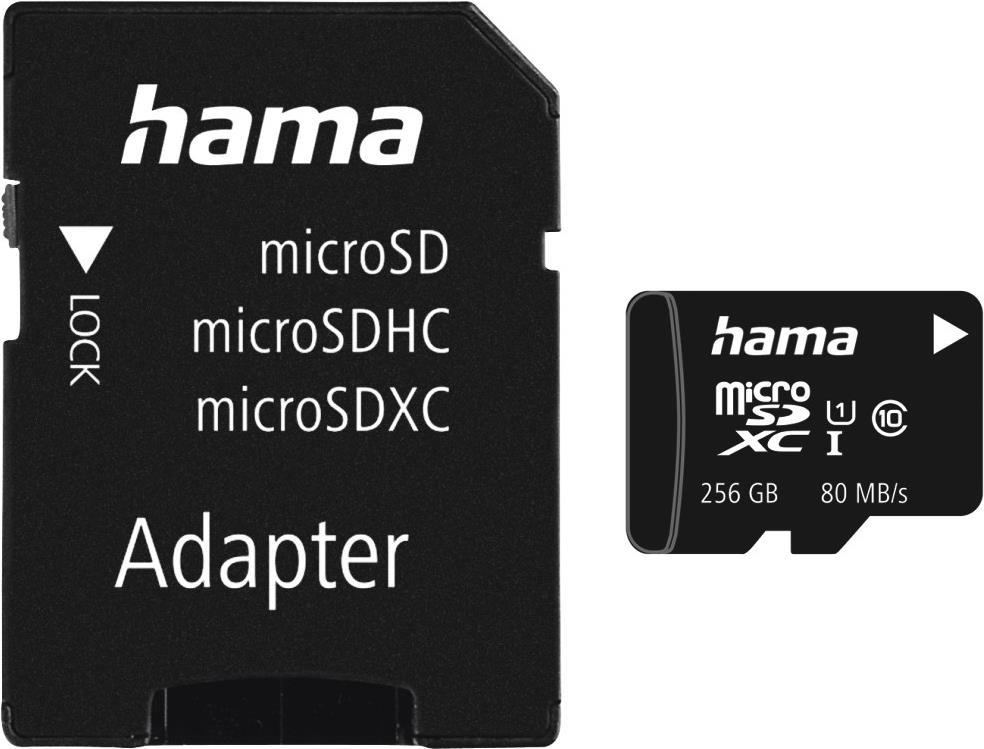 Hama 265GB MicroSDHC Card with SD Adapter, Class 10 UHS-I, Up to 80MB/s