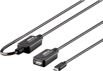 Renkforce USB 2.0 aktives Verlängerungskabel [1x USB-C Stecker - 1x USB 2.0 Buchse A] 5 m Schwarz vergoldete Steckkontakte Renkforce (RF-3530650)