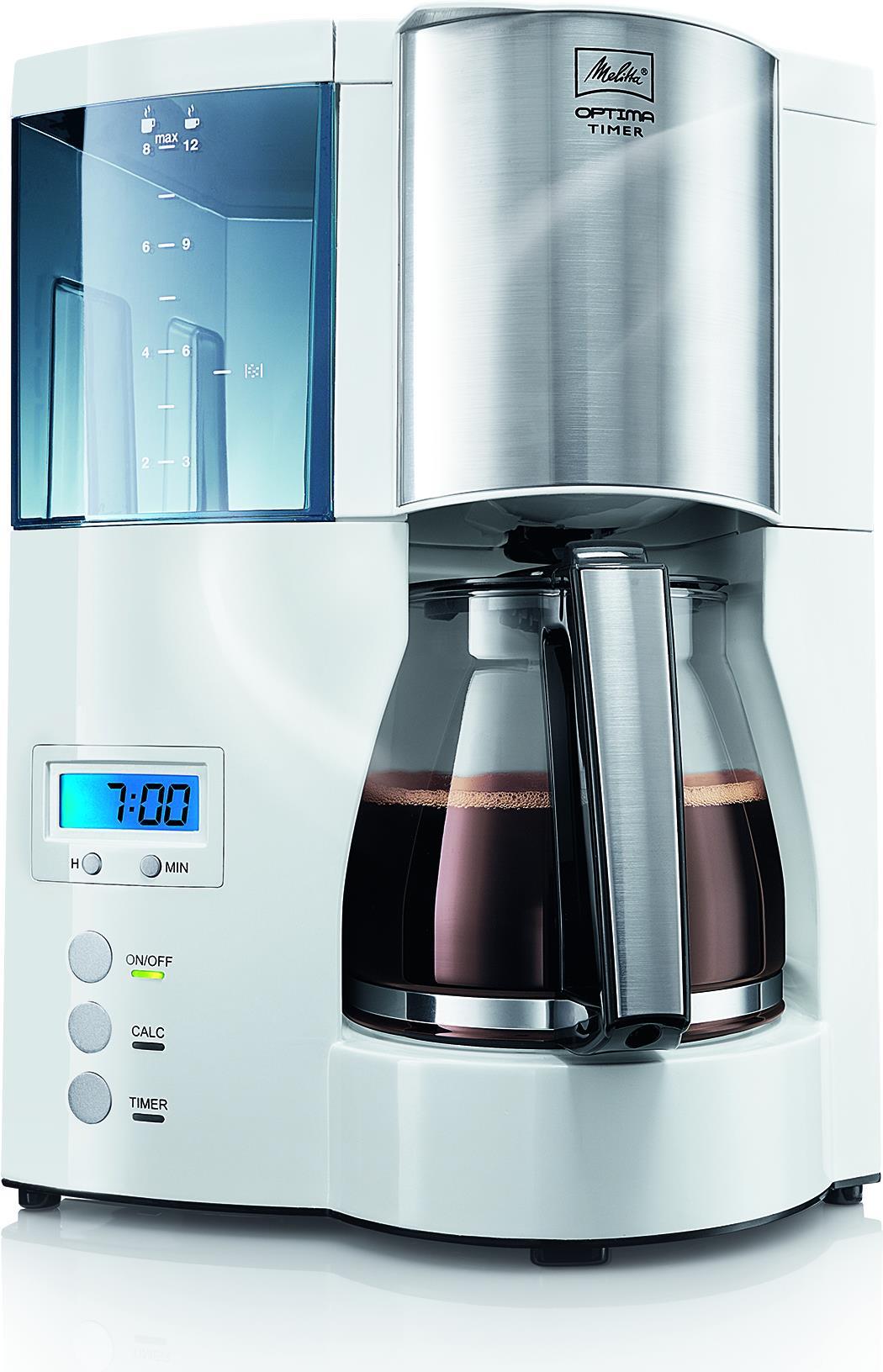 Melitta Optima Timer ws Kaffeemaschine Weiß Fassungsvermögen Tassen=12 Display, Timerfunktion, Warmhaltefunktion (100801 wh)