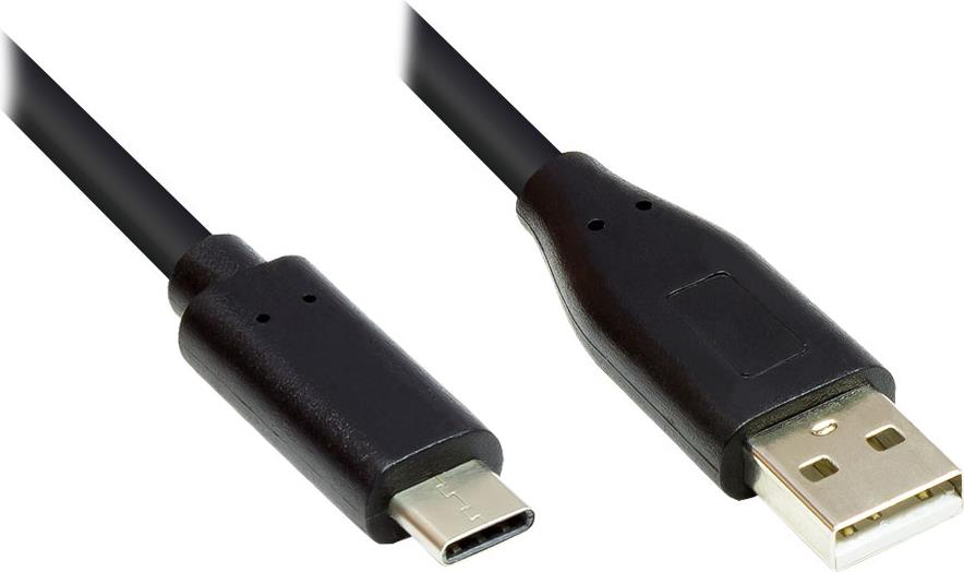 Anschlusskabel USB 2.0, USB-C Stecker an USB 2.0 A Stecker, CU, schwarz, 3m, Good Connections® (GC-M0119)